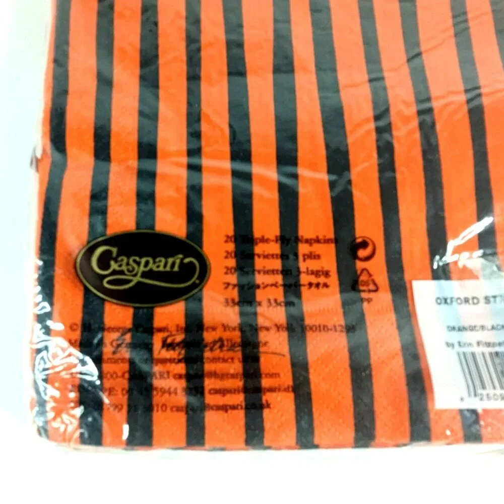Caspari Napkins 20ct Halloween Holiday Orange Black Stripes 6.5in x 6.5in